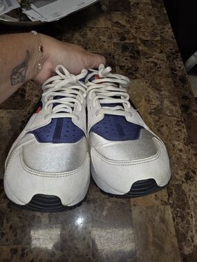 Nike Leather/Canvas Huarache with White, Blue & Coral Knit Accent